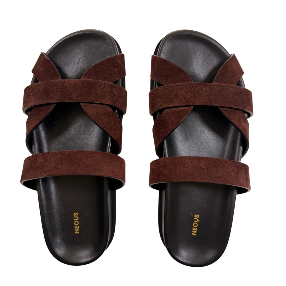 NEOUS Brown‎ Suede Multi Strap Platform Slide Sandals Made in Italy Womens 35